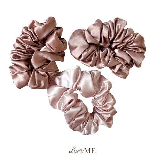 100% Mulberry Silk Scrunchie Trio – Gentle Hold, No Kinks (3.5cm, 22-momme)