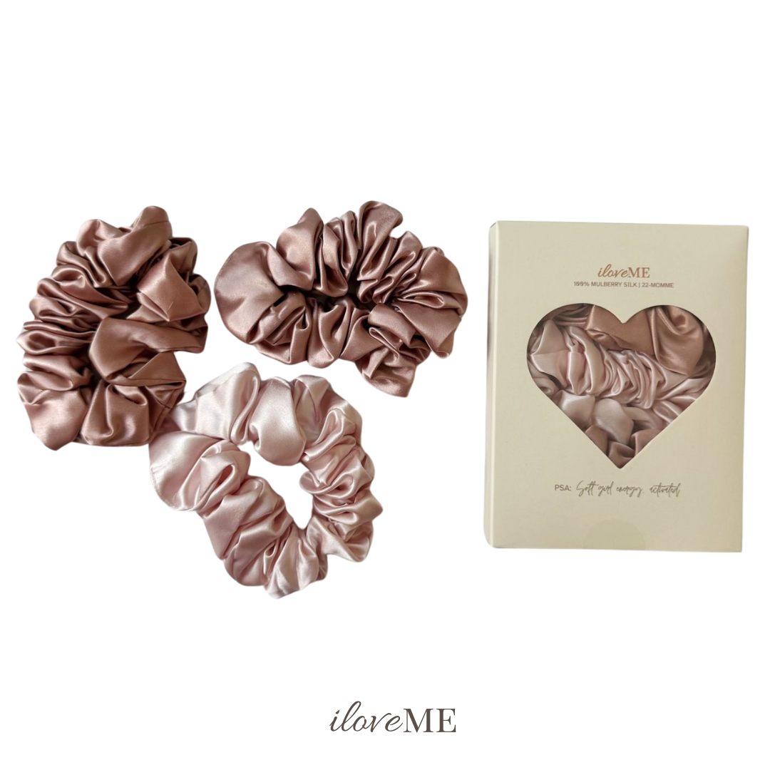100% Mulberry Silk Scrunchie Trio – Gentle Hold, No Kinks (3.5cm, 22-momme)