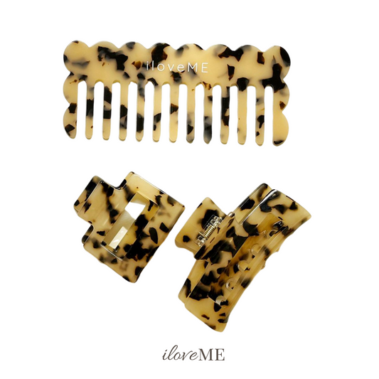 Gentle Acetate Detangling Comb + Claw Clip Set