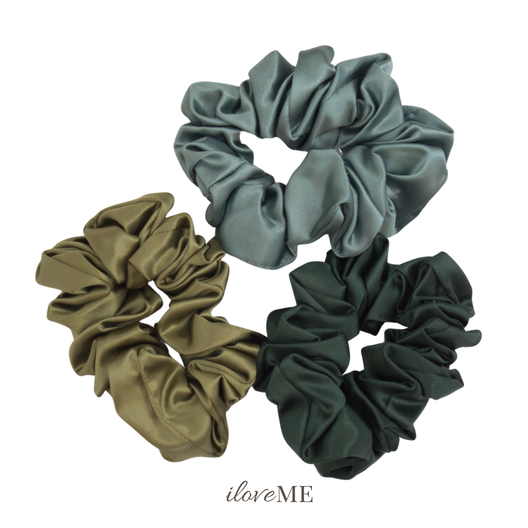 100% Mulberry Silk Scrunchie Trio – Gentle Hold, No Kinks (3.5cm, 22-momme)
