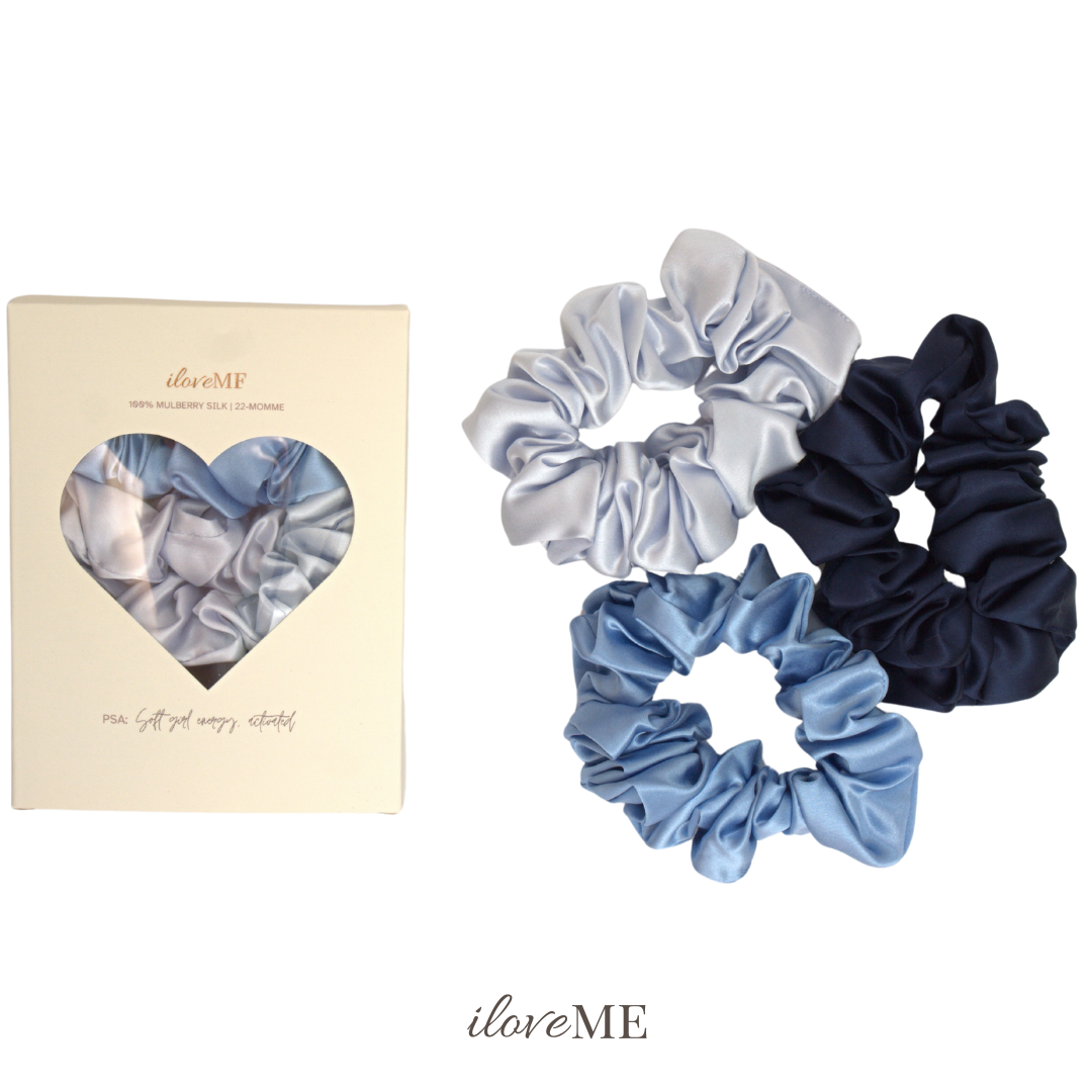 100% Mulberry Silk Scrunchie Trio – Gentle Hold, No Kinks (3.5cm, 22-momme)