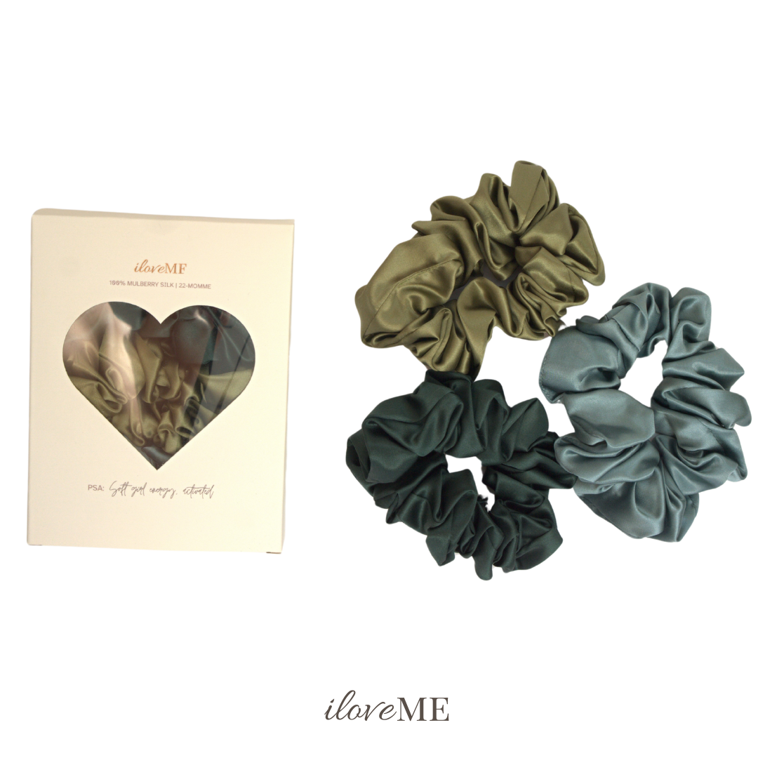 100% Mulberry Silk Scrunchie Trio – Gentle Hold, No Kinks (3.5cm, 22-momme)