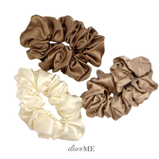 100% Mulberry Silk Scrunchie Trio – Gentle Hold, No Kinks (3.5cm, 22-momme)
